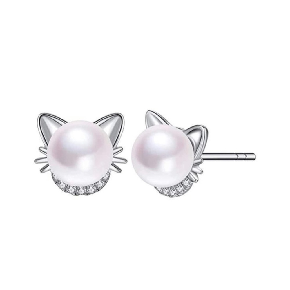 Synthetic Pearl Cat Post Earrings